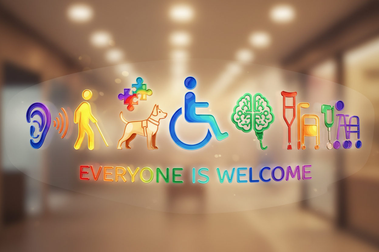 nice, though it should be more colorful, and a bit glossy... the image should give the perception that everyone is welcome, regardless of any disability